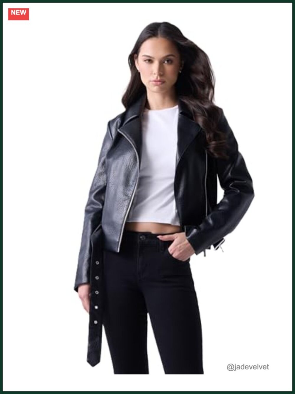 Faux Leather Belted Biker Jacket Asymmetric Zip Moto Casual